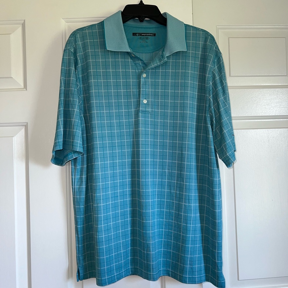 Greg Norman Collection Blue Checkered Polo Shirt